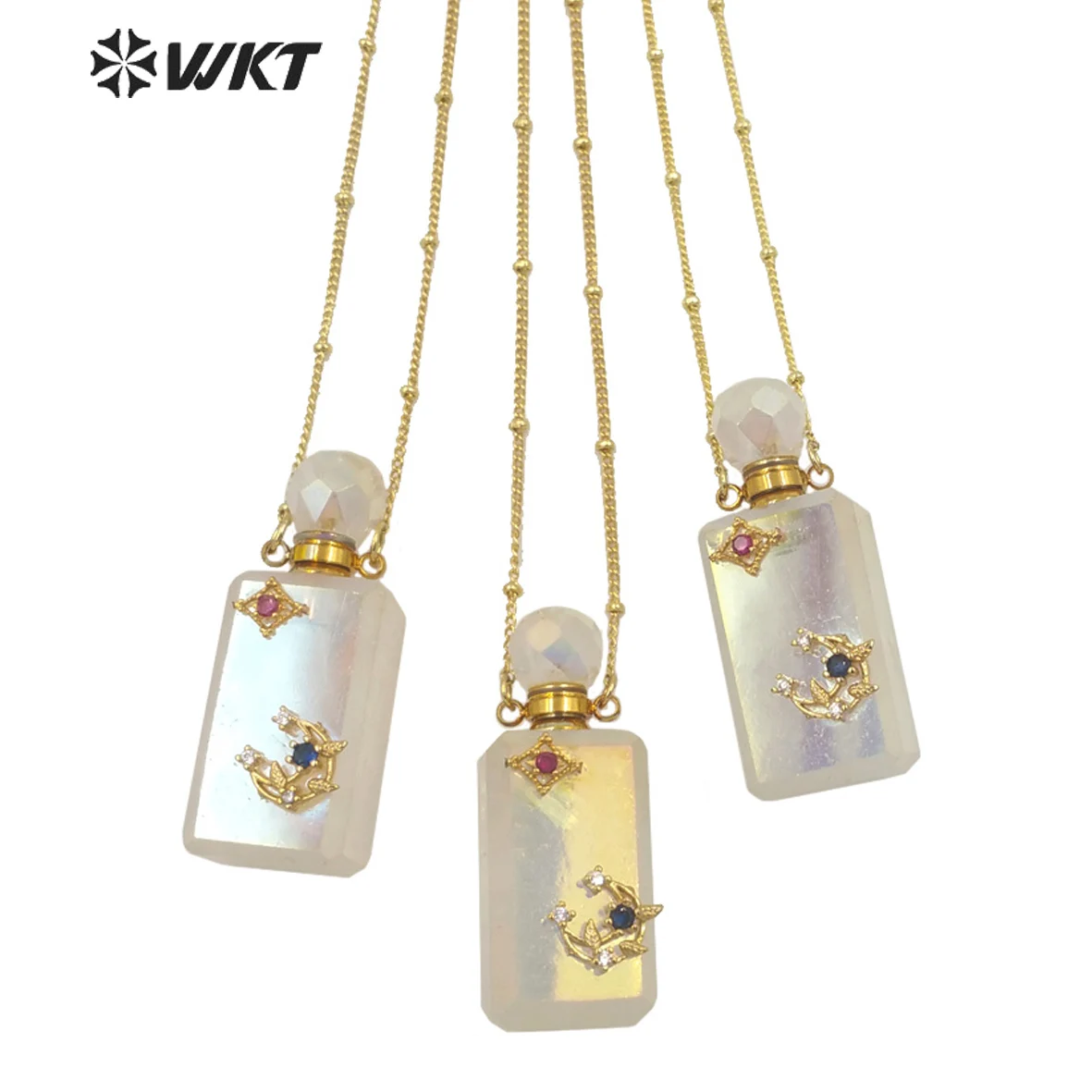 WT-N1352 Fashion White Stone Bottle Necklace Crystal With Aura Stars Moon Essential Oil Pendant Necklace Gold Plated Link Chain
WT-N1352 Fashion White Stone Bottle Necklace Crystal With Aura Stars Moon Essential Oil Pendant Necklace Gold Plated Link Chain