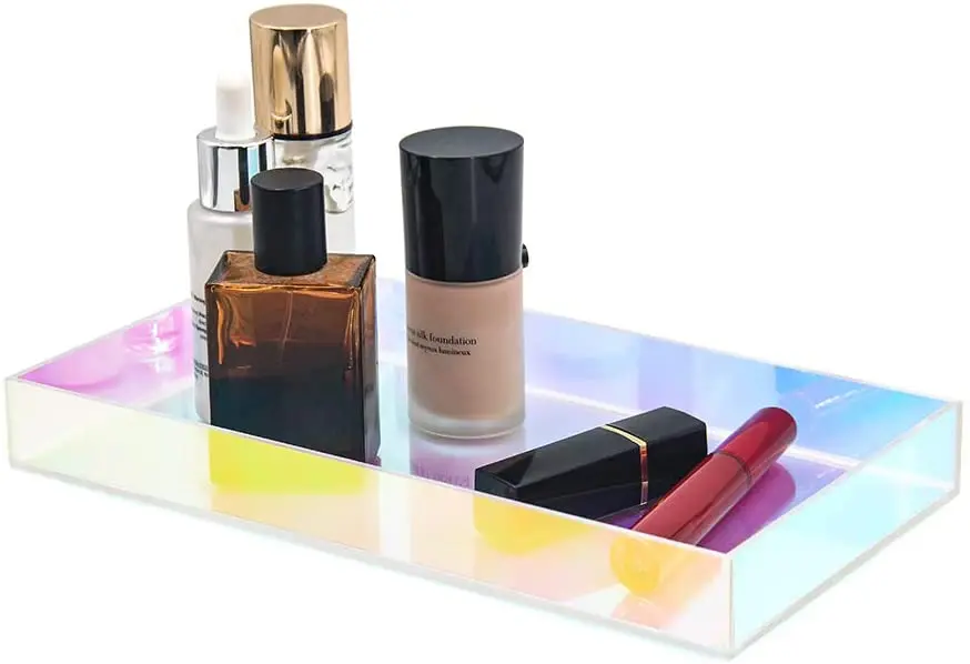 Acrylic Vanity Organizer Colorful Makeup Tray iridescent cosmetics Organizer Holder Storage Makeup Tray Solution
Acrylic Vanity Organizer Colorful Makeup Tray iridescent cosmetics Organizer Holder Storage Makeup Tray Solution