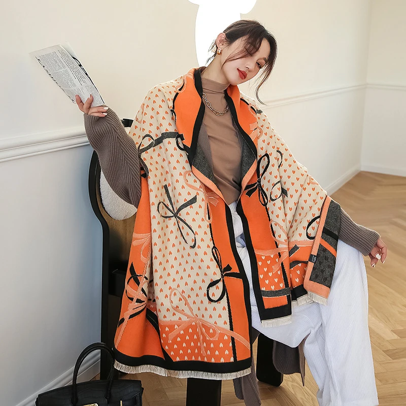 Imitation Cashmere Women Vintage Double sided Print Scarf Winter Warm Elegant Sweet Bow Knitted Female Thick Long Wrap Shawl
Imitation Cashmere Women Vintage Double sided Print Scarf Winter Warm Elegant Sweet Bow Knitted Female Thick Long Wrap Shawl