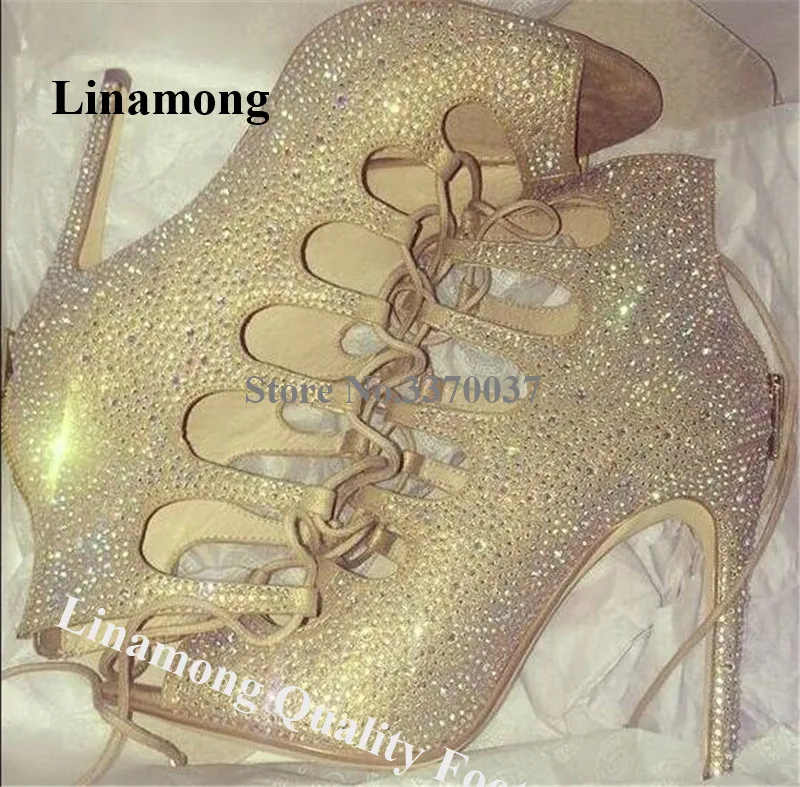 Linamong Bling Bling Peep Toe Rhinestone Stiletto Heel Pumps Lace-up Cut-out Crystal High Heels Gladiator Shoes Wedding Shoes 
Linamong Bling Bling Peep Toe Rhinestone Stiletto Heel Pumps Lace-up Cut-out Crystal High Heels Gladiator Shoes Wedding Shoes