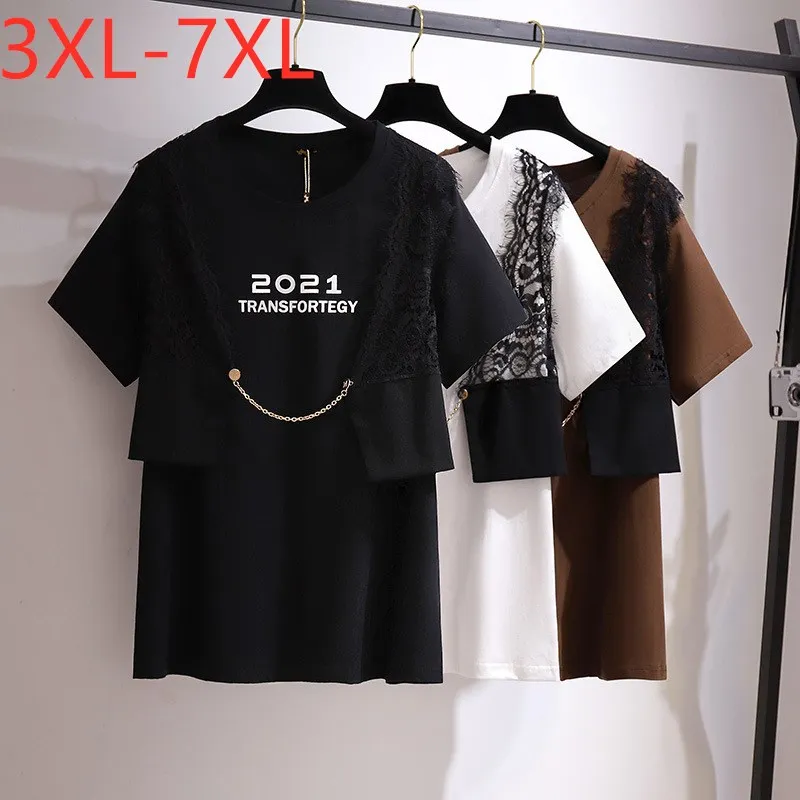 New 2021 Ladies Design Summer Plus Size Tops For Women Large Short Sleeve Loose Cotton Black Lace T-shirt 3XL 4XL 5XL 6XL 7XL
New 2021 Ladies Design Summer Plus Size Tops For Women Large Short Sleeve Loose Cotton Black Lace T-shirt 3XL 4XL 5XL 6XL 7XL