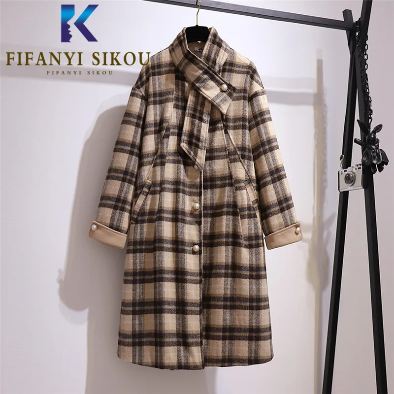 High Quality Winter Coat Women Loose Wool Blend Long Trench Coat Thick Warm Overcoat Female Casual Fashion Plaid Woolen Coat
High Quality Winter Coat Women Loose Wool Blend Long Trench Coat Thick Warm Overcoat Female Casual Fashion Plaid Woolen Coat