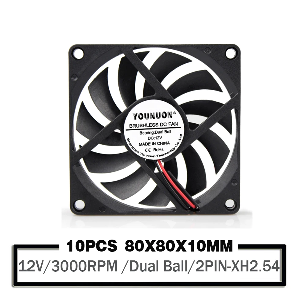 10 Pieces Ball Bearing 12V 80mm 8010 Cooling Fan 80x80x10MM Cooler Fan Industry Cooler 3000RPM 2PIN
10 Pieces Ball Bearing 12V 80mm 8010 Cooling Fan 80x80x10MM Cooler Fan Industry Cooler 3000RPM 2PIN