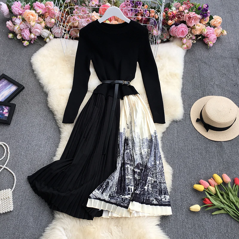 Black O-neck Knitting Patchwork Women 2021 Slim Waist Long Sleeve Pleated A-line Dress Elegant Ladies Belt Party
Black O-neck Knitting Patchwork Women 2021 Slim Waist Long Sleeve Pleated A-line Dress Elegant Ladies Belt Party