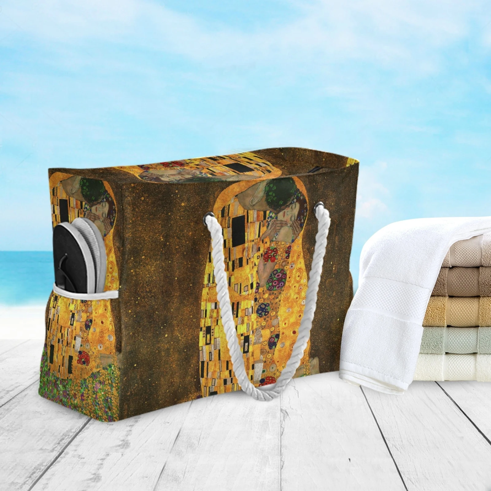 New Fashion Nylon Women Handbag Summer Beach Bag Large Capacity Tote Bag The Kiss by Gustav Klimt Print Shoulder Bag for Women
New Fashion Nylon Women Handbag Summer Beach Bag Large Capacity Tote Bag The Kiss by Gustav Klimt Print Shoulder Bag for Women