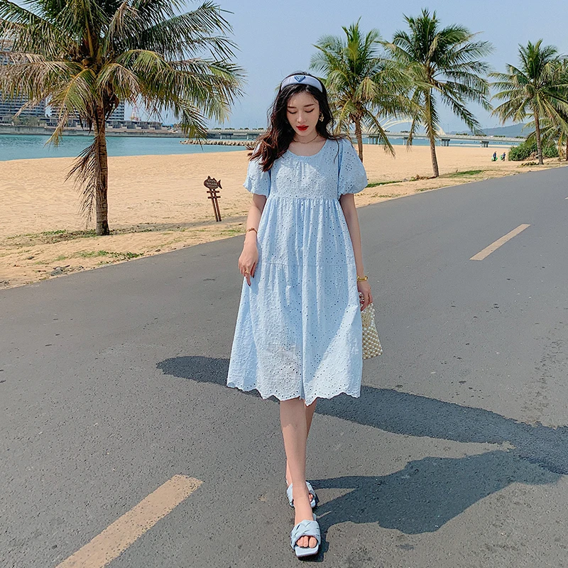 Lace Hollow Out Embroidery Summer Fashion Dress Women Short Sleeve High Waist Loose Blue Korean Chic Dress
Lace Hollow Out Embroidery Summer Fashion Dress Women Short Sleeve High Waist Loose Blue Korean Chic Dress