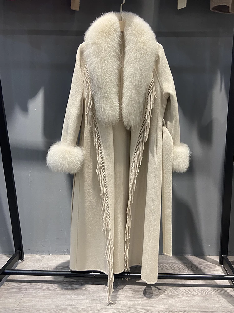 Women Real Fox Fur Collar Woolen Coat with Belt Slim Female Wool Outerwear Jacket Long Wool Coat
Women Real Fox Fur Collar Woolen Coat with Belt Slim Female Wool Outerwear Jacket Long Wool Coat