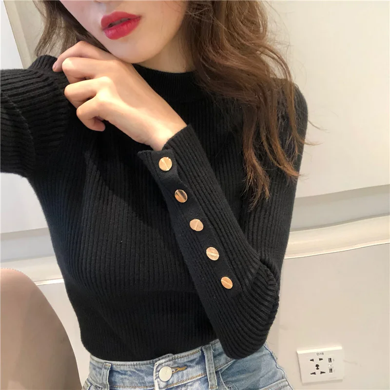 Spring Autumn Long Sleeve Top Slim Knitted Bottoming Shirt Korean Fashion Black Turtleneck Sweater Women Clothing Pullover
Spring Autumn Long Sleeve Top Slim Knitted Bottoming Shirt Korean Fashion Black Turtleneck Sweater Women Clothing Pullover
