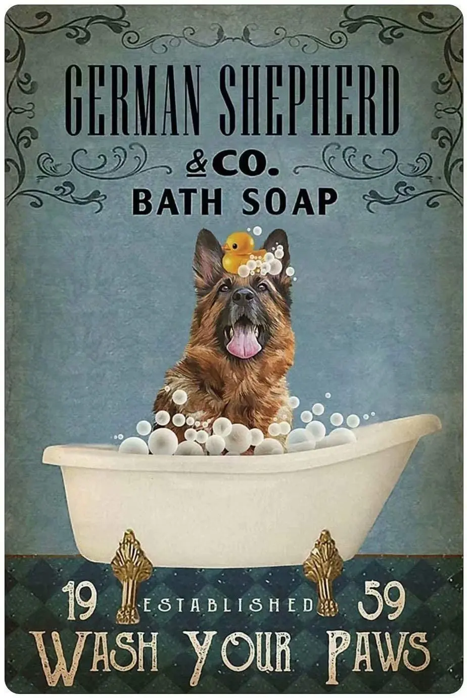 Vintage dog metal tin sign german shepherd co. bath soap wash your paws printing poster bathroom toilet living room home art
Vintage dog metal tin sign german shepherd co. bath soap wash your paws printing poster bathroom toilet living room home art