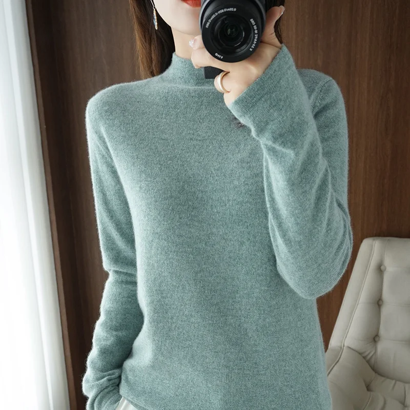 Ladies Half-high Collar Sweater Fall/Winter Woolen Warm Pullover Casual Knit Solid Color Tops Pure Wool Cashmere Women Jacket
Ladies Half-high Collar Sweater Fall/Winter Woolen Warm Pullover Casual Knit Solid Color Tops Pure Wool Cashmere Women Jacket