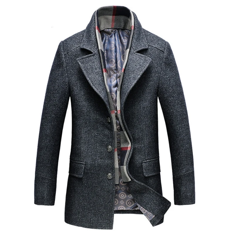 Winter Trench Coat Men Thick Wool & Blends Jacket Detachable Scarf Casual Men's Woolen Coat Grey Long Male Outerwear
Winter Trench Coat Men Thick Wool & Blends Jacket Detachable Scarf Casual Men's Woolen Coat Grey Long Male Outerwear