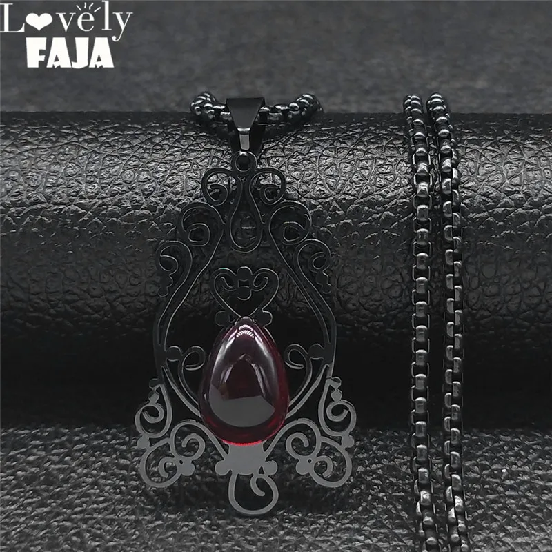 Gothic Flower Stainless Steel Red Glass Necklaces Black Color Pendant Necklace Jewelry collares para mujer vintage N4321S03
Gothic Flower Stainless Steel Red Glass Necklaces Black Color Pendant Necklace Jewelry collares para mujer vintage N4321S03