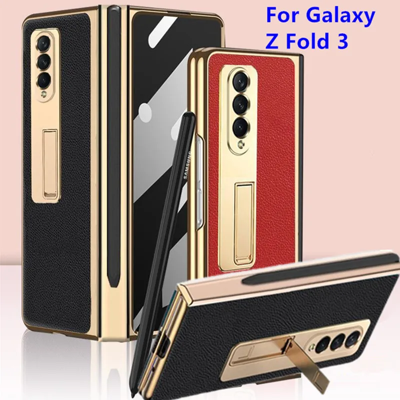 3in1 Glossy Eletroplated Hinged Leather Armor Case for Samsung Galaxy Z Fold 3 S-Pen Slot Stand Holder Hard Tempered Glass Cover
3in1 Glossy Eletroplated Hinged Leather Armor Case for Samsung Galaxy Z Fold 3 S-Pen Slot Stand Holder Hard Tempered Glass Cover