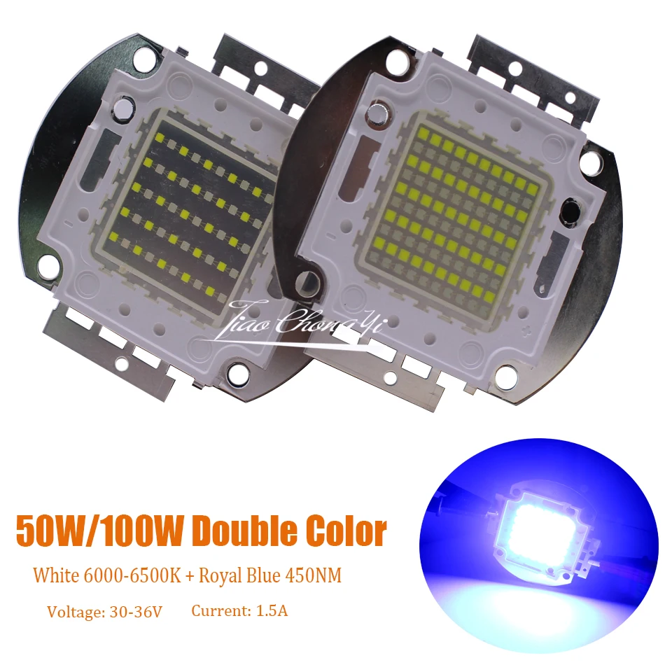 50W 100W Double Color led white 6000k +Royal Blue 450nm 28-36V High Power LED Light lamp
50W 100W Double Color led white 6000k +Royal Blue 450nm 28-36V High Power LED Light lamp