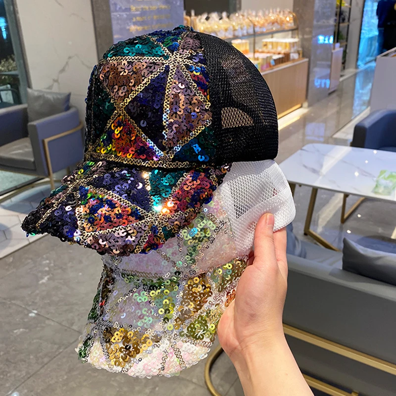 Hat female color sequins baseball cap summer breathable mesh yarn cap Snapback youth travel shopping sun hat
Hat female color sequins baseball cap summer breathable mesh yarn cap Snapback youth travel shopping sun hat