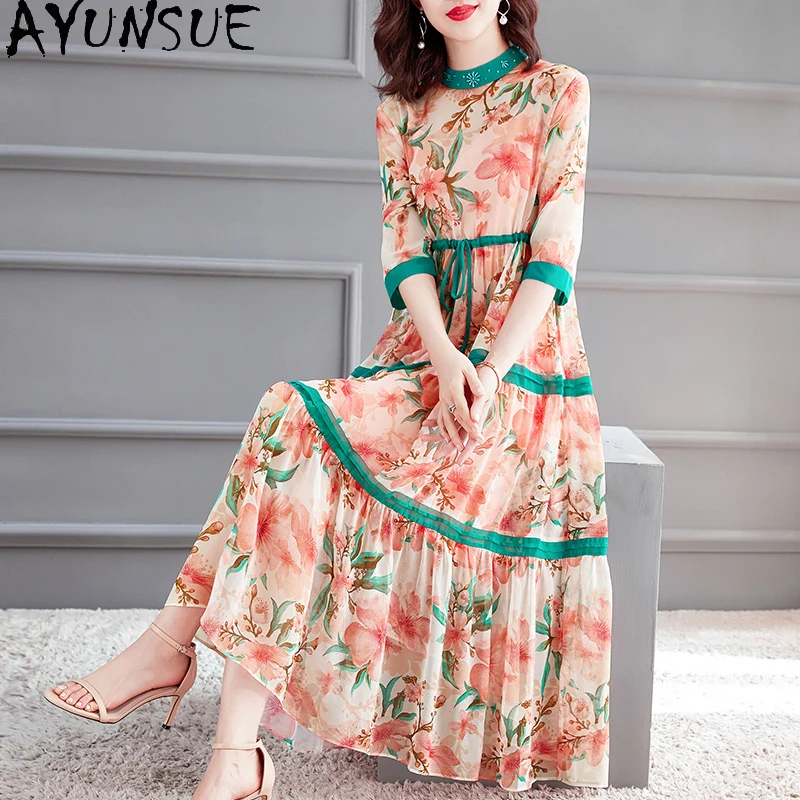 AYUNSUE Real Silk Dress Woman Clothes Summer Beach Dresses Famale Floral Dress for Women Party Luxrury Roupas Femininas SQQ58
AYUNSUE Real Silk Dress Woman Clothes Summer Beach Dresses Famale Floral Dress for Women Party Luxrury Roupas Femininas SQQ58