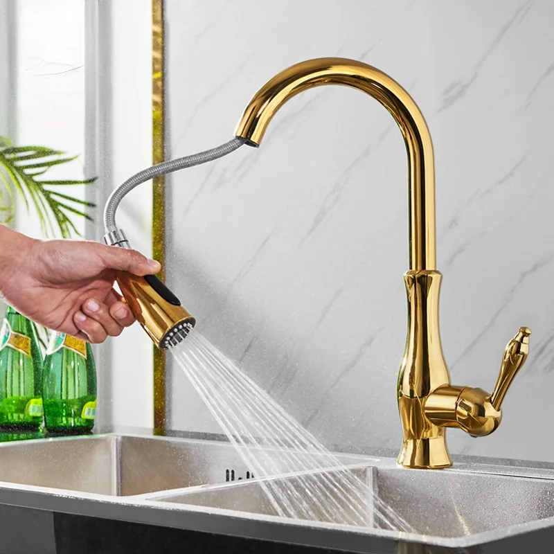 Brass Bright Golden Kitchen Faucet Pull Out Kitchen Sink Water Tap Single Handle Mixer Tap 360 Rotation Kitchen Shower Faucet
Brass Bright Golden Kitchen Faucet Pull Out Kitchen Sink Water Tap Single Handle Mixer Tap 360 Rotation Kitchen Shower Faucet