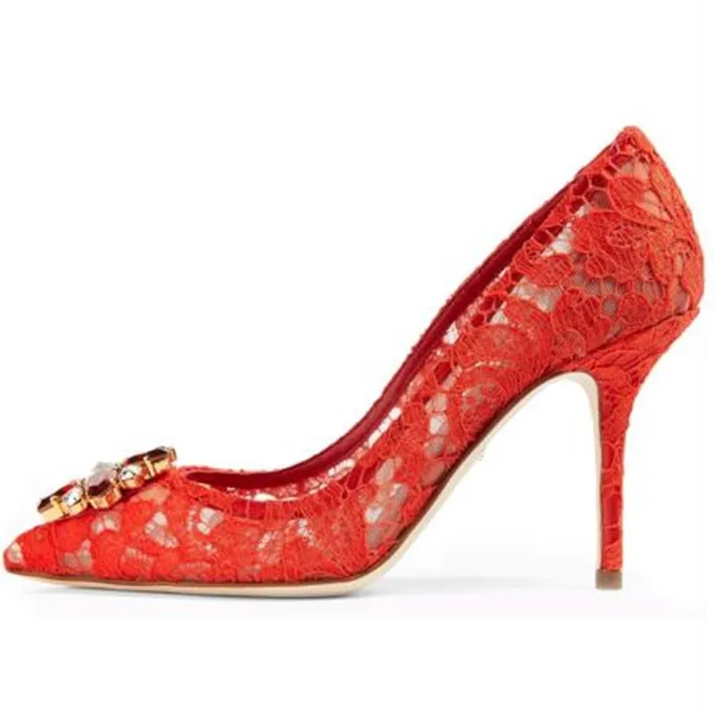 Sexy Lace Wedding Shoes Women Cut Out Pointed Toe Crystal Pumps Slip On Mesh High Heels Party Dress Shoes 6.5cm 9cm Heels
Sexy Lace Wedding Shoes Women Cut Out Pointed Toe Crystal Pumps Slip On Mesh High Heels Party Dress Shoes 6.5cm 9cm Heels