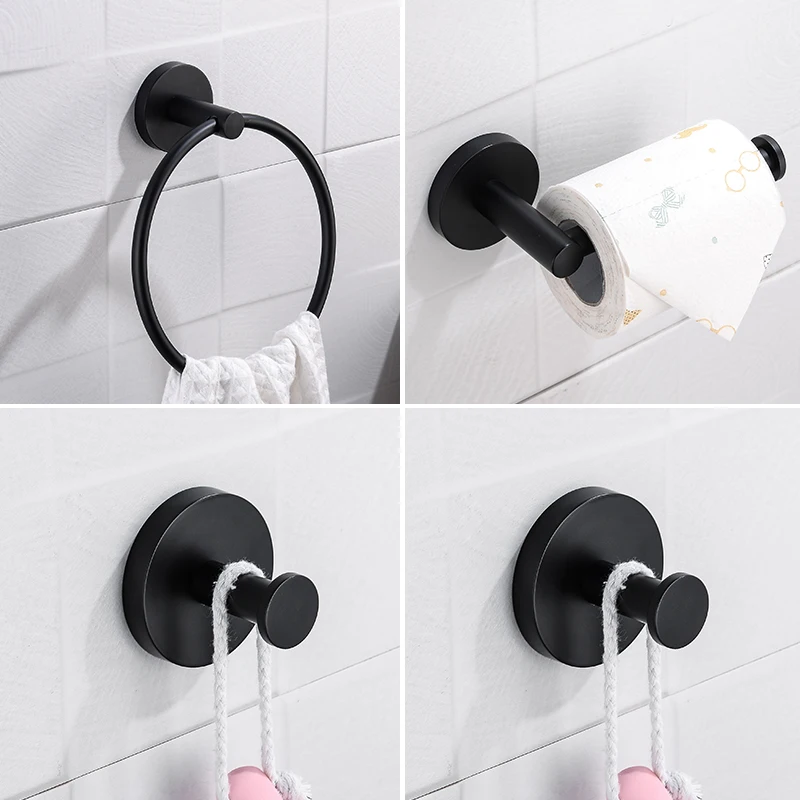 Matte Black Stainless Steel Susu304 Wall Mounted 4-Pc Bathroom Accessories - Include Towel Ring Paper Holder 2-Hooks
Matte Black Stainless Steel Susu304 Wall Mounted 4-Pc Bathroom Accessories - Include Towel Ring Paper Holder 2-Hooks