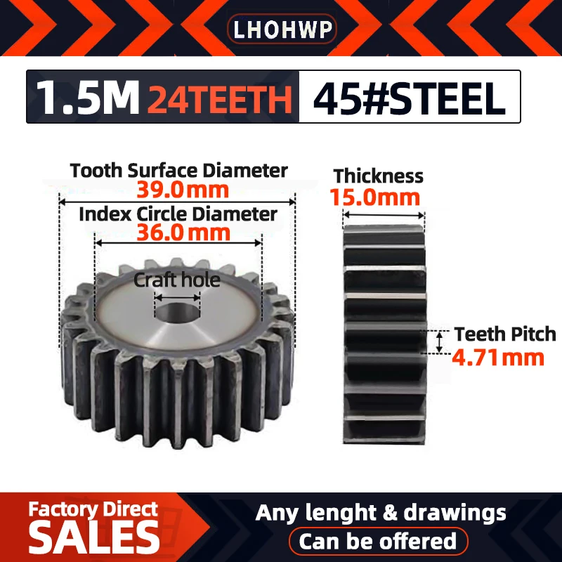 Spur Gear Pinion 1pc 1.5M 24Teeth45#Steel Tooth Surface Hardening 24T Mod 1.5 M CNC Hardening Gear Rack Transmission
Spur Gear Pinion 1pc 1.5M 24Teeth45#Steel Tooth Surface Hardening 24T Mod 1.5 M CNC Hardening Gear Rack Transmission
