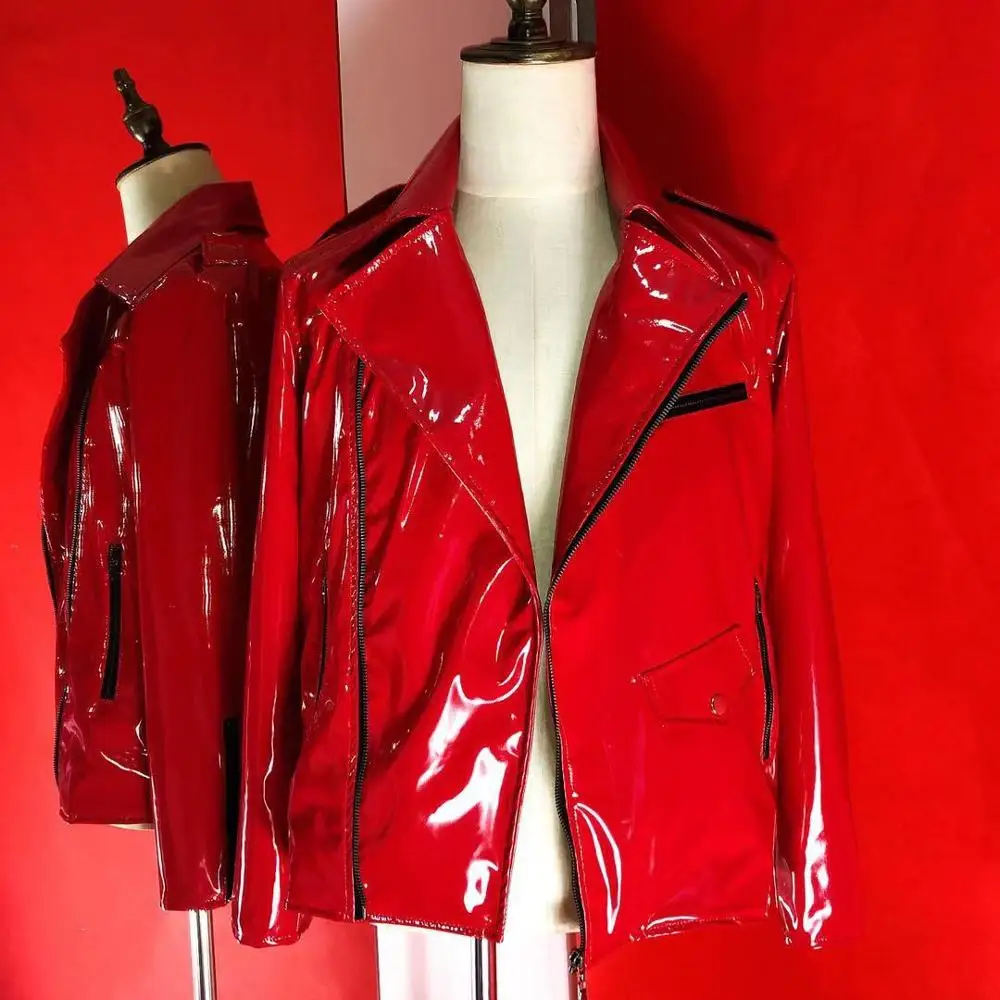 New Male Red Black Faux Leather Jacket Patent Leather Coat Bar Rock Singer Costume Punk Style Motorcycle Fur Coat Stage Clothes
New Male Red Black Faux Leather Jacket Patent Leather Coat Bar Rock Singer Costume Punk Style Motorcycle Fur Coat Stage Clothes