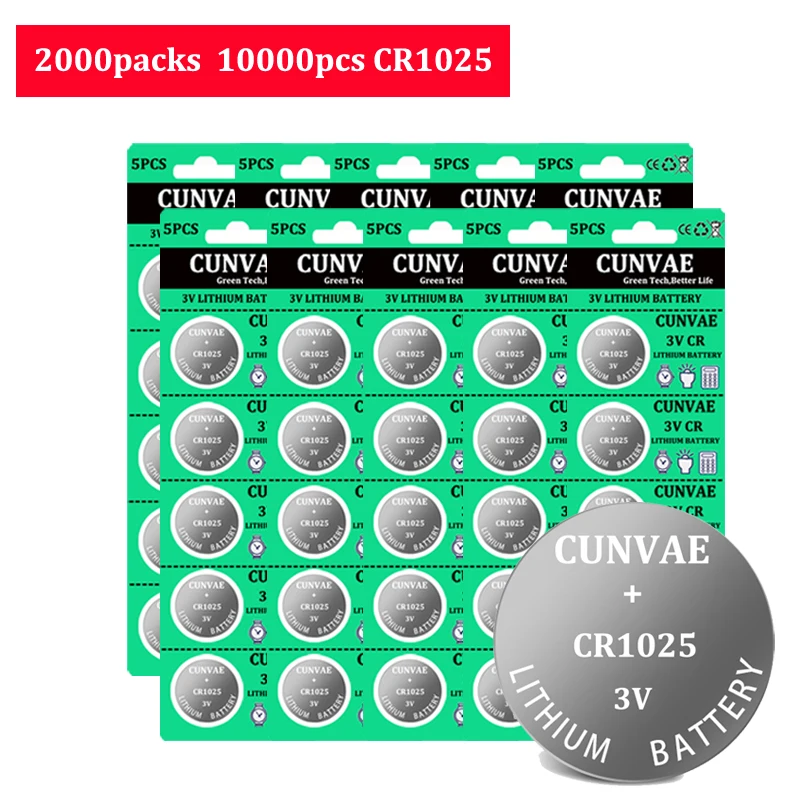 10000PCS 3V CR1025 CR 1025 Lithium Button Battery DL1025 BR1025 KL1025 Cell Coin Batteries For Watch Electronic Toy Remote
10000PCS 3V CR1025 CR 1025 Lithium Button Battery DL1025 BR1025 KL1025 Cell Coin Batteries For Watch Electronic Toy Remote