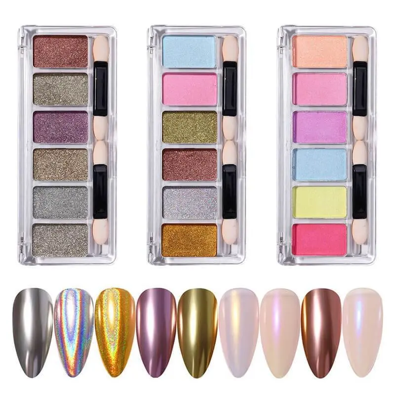Chrome Powder Palette 6Color Chrome Nail Powder Holographic Metallic Mirror Effect Nail Glitter Powder with 2Pcs Eyeshadow Stick
Chrome Powder Palette 6Color Chrome Nail Powder Holographic Metallic Mirror Effect Nail Glitter Powder with 2Pcs Eyeshadow Stick