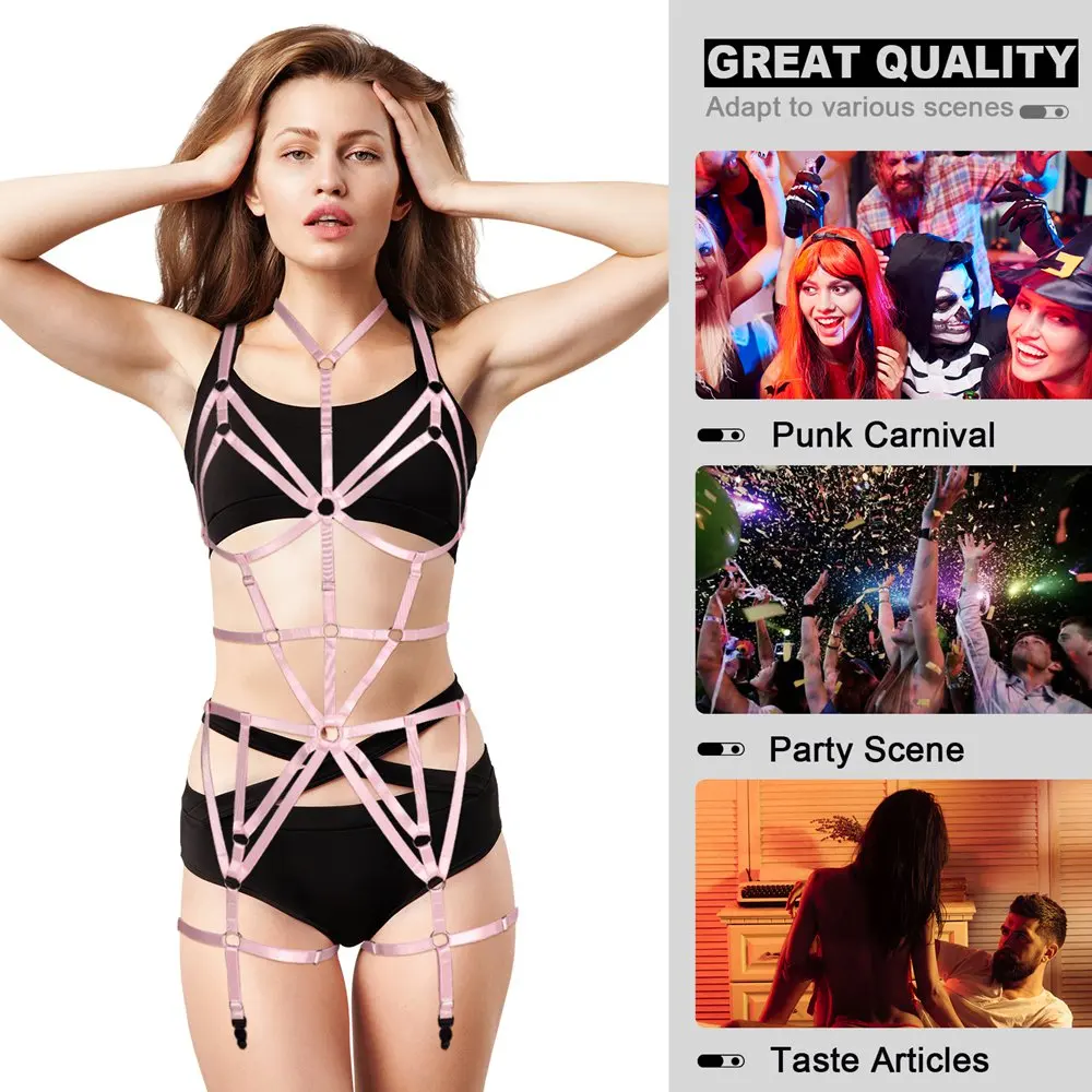 Punk Chest Harness Bra Sexy Halter Neck Lingerie Goth Full Body Bondage Straps Garter Stockings Exotic Accessories Festival Rave
Punk Chest Harness Bra Sexy Halter Neck Lingerie Goth Full Body Bondage Straps Garter Stockings Exotic Accessories Festival Rave