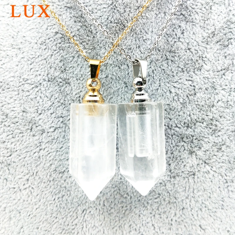 Natural Gemstone Perfume Bottle Necklace, Clear Quartz Diffuser Essential Oil Charm Necklace, Unisex Jewelry
Natural Gemstone Perfume Bottle Necklace, Clear Quartz Diffuser Essential Oil Charm Necklace, Unisex Jewelry