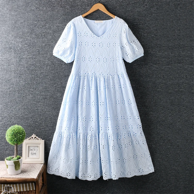 TIYIHAILEY Free Shipping Fashion Summer Embroidery Short Sleeve 100% Cotton One-piece Long Mid-calf Dresses White Blue Dresses
TIYIHAILEY Free Shipping Fashion Summer Embroidery Short Sleeve 100% Cotton One-piece Long Mid-calf Dresses White Blue Dresses