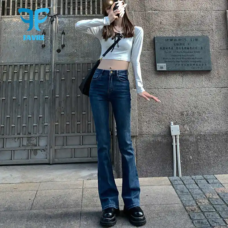 AVRE Autumn Summer Flared Jeans Womens Blue Straight Slim Body High Waist Vintage Pants Female Korean Solid Color Trouser
AVRE Autumn Summer Flared Jeans Womens Blue Straight Slim Body High Waist Vintage Pants Female Korean Solid Color Trouser