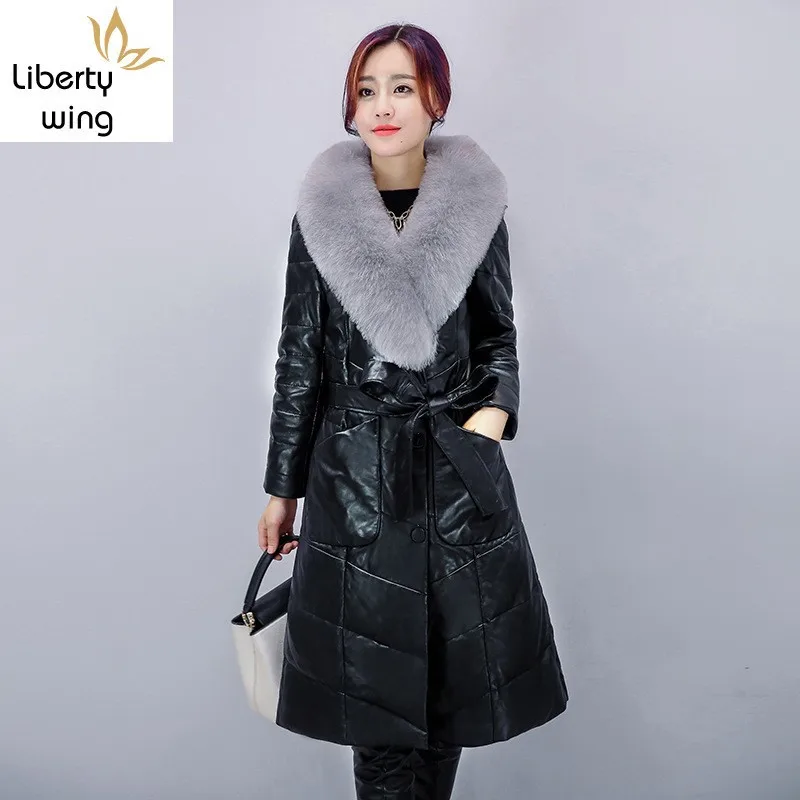 Winter Women Pu Leather Down Jacket Sashes Office Ladies Slim Fit Warm Outerwear Overcoat Fur Collar Long Coat Casaco Feminino
Winter Women Pu Leather Down Jacket Sashes Office Ladies Slim Fit Warm Outerwear Overcoat Fur Collar Long Coat Casaco Feminino