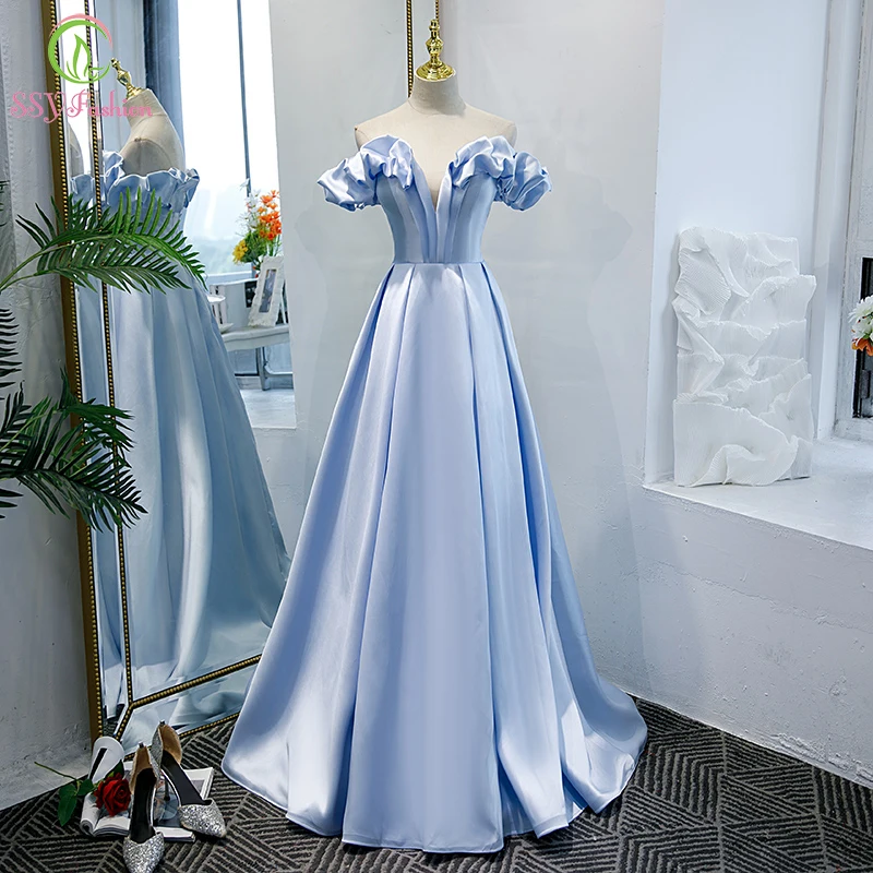 SSYFashion Light Blue Satin Evening Dress Boat Neck A-line Elegant Banquet Prom Party Formal Gowns for Women Vestidos De Noche
SSYFashion Light Blue Satin Evening Dress Boat Neck A-line Elegant Banquet Prom Party Formal Gowns for Women Vestidos De Noche