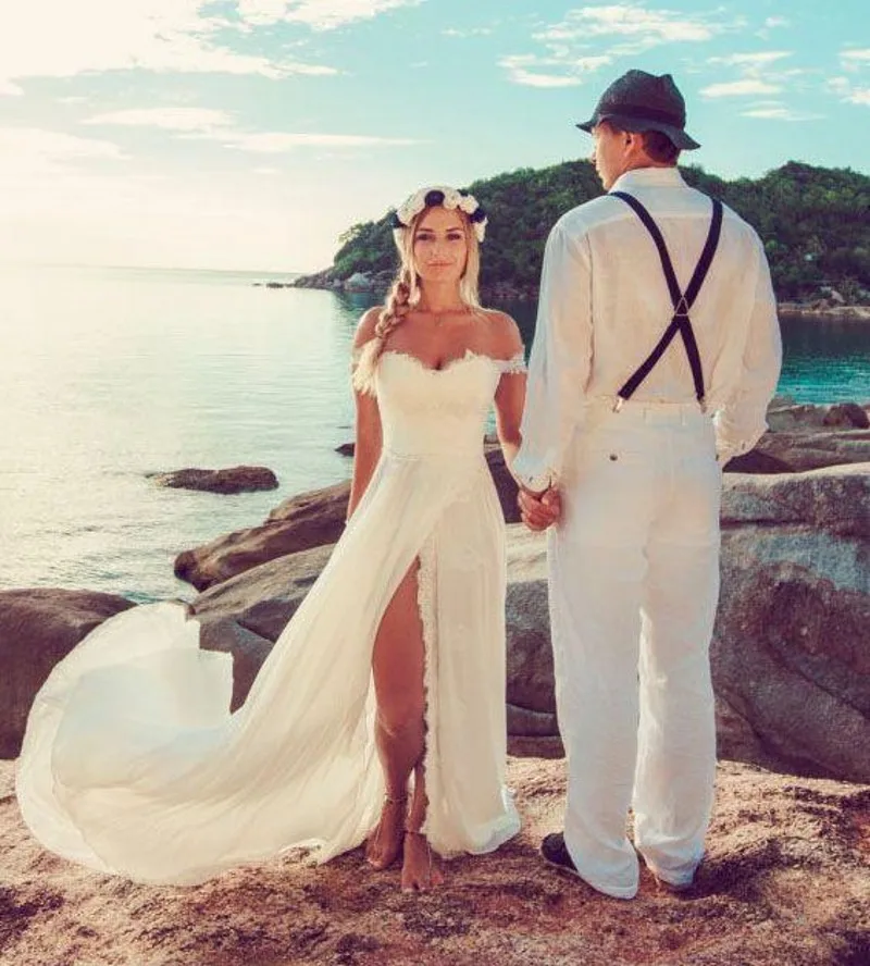 Sexy Beach Wedding Dresses Sweetheart Off Shoulde Lace Chiffon High Split Cheap Summer Boho Bridal Gowns robe de mairee
Sexy Beach Wedding Dresses Sweetheart Off Shoulde Lace Chiffon High Split Cheap Summer Boho Bridal Gowns robe de mairee
