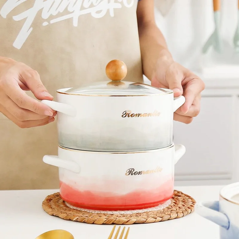 Ceramic binaural noodle bowl soup pot Nordic marble painted gold 6 inch breakfast dessert noodle bowl with glass cover
Ceramic binaural noodle bowl soup pot Nordic marble painted gold 6 inch breakfast dessert noodle bowl with glass cover