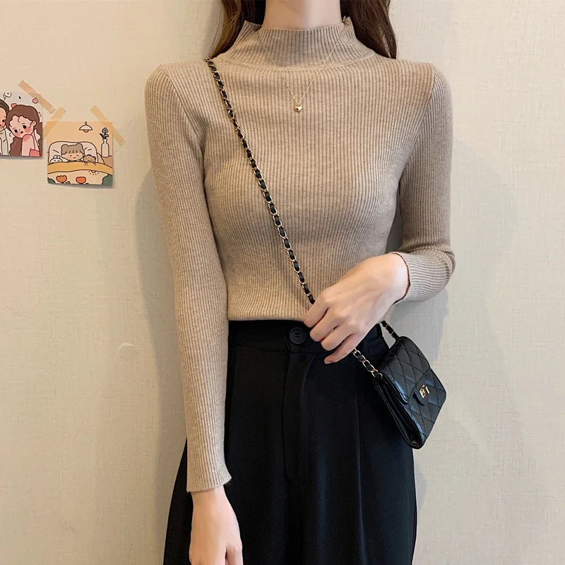 2021 New Fall Winter Half Neck Long Sleeves Slim Solid Color Bottoming All Match Casual Tops Pullover Knit Sweater Women
2021 New Fall Winter Half Neck Long Sleeves Slim Solid Color Bottoming All Match Casual Tops Pullover Knit Sweater Women