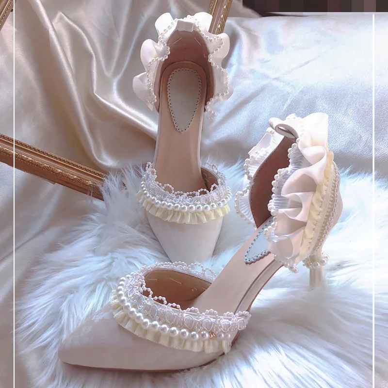 Lady 2021 Summer Women's Shoes Lace Thin Heels High Heel Shallow Mouth Single Shoe Ankle Strap Pearl Pumps Party Sandalias Mujer
Lady 2021 Summer Women's Shoes Lace Thin Heels High Heel Shallow Mouth Single Shoe Ankle Strap Pearl Pumps Party Sandalias Mujer