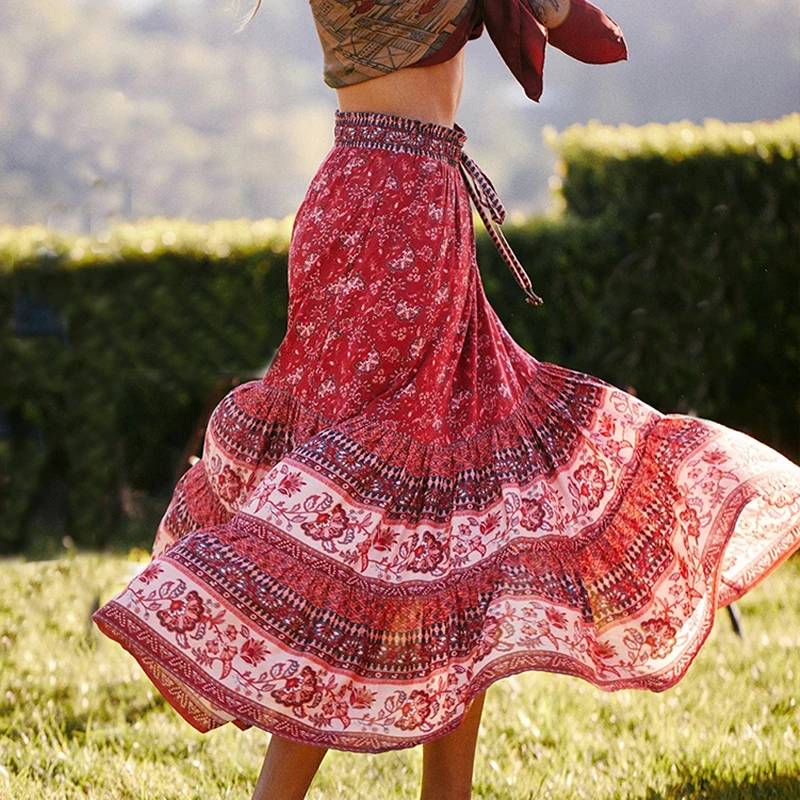 TEELYNN red midi skirt for women beach wear Drawstring waist A-line skirt Floral print summer skirt gypsy long boho skirts Falda
TEELYNN red midi skirt for women beach wear Drawstring waist A-line skirt Floral print summer skirt gypsy long boho skirts Falda