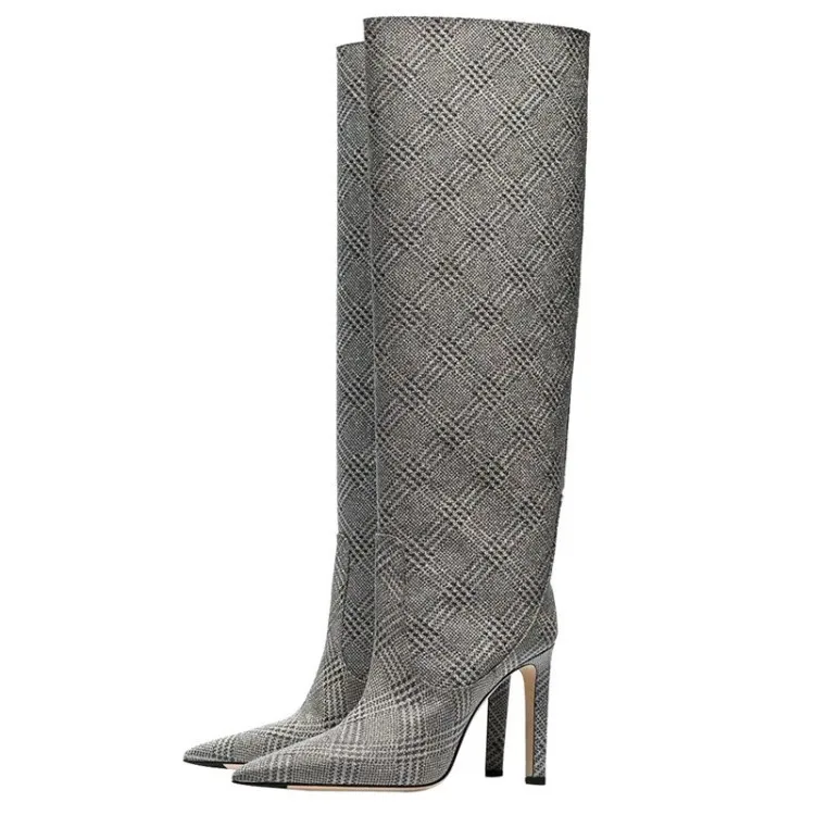 Fashion Woman Knee High Thin Heel Boots Checkered Style Pointed Toe Female Spring Winter Boots
Fashion Woman Knee High Thin Heel Boots Checkered Style Pointed Toe Female Spring Winter Boots