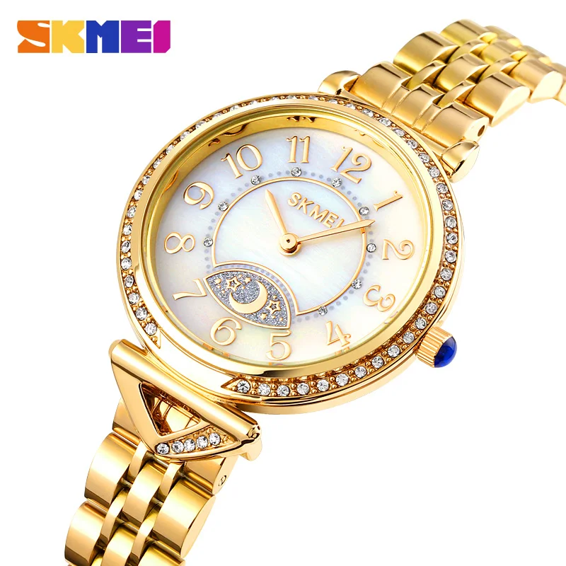 SKMEI Luxury Watches For Women Rhinestone Mosaic Waterproof Female Wristwatch Gold-Tone Stainless Steel Band Ladies Watches 1658
SKMEI Luxury Watches For Women Rhinestone Mosaic Waterproof Female Wristwatch Gold-Tone Stainless Steel Band Ladies Watches 1658