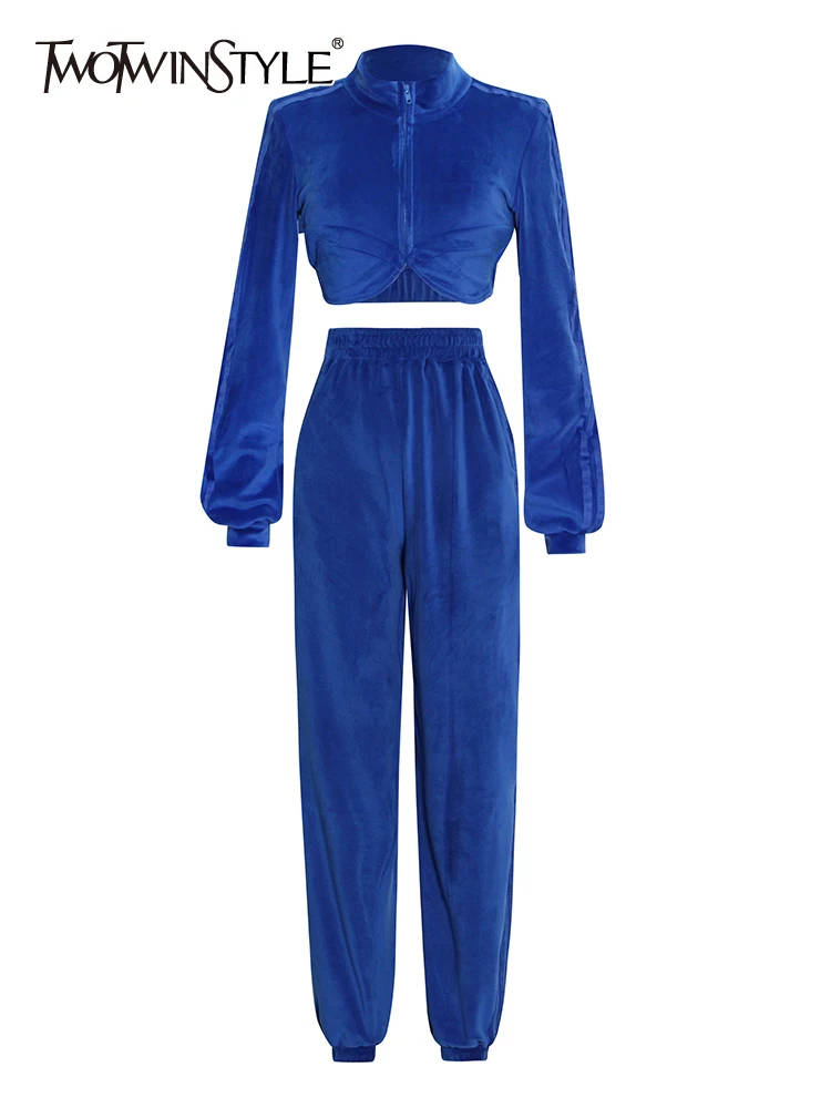 TWOTWINSTYLE Plush Two Piece Sets For Female Stand Collar Lantern Long Sleeve Cropped Top With High Waist Pant Women’s Suit New
TWOTWINSTYLE Plush Two Piece Sets For Female Stand Collar Lantern Long Sleeve Cropped Top With High Waist Pant Women’s Suit New