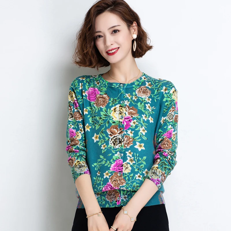 Women Cardigan Spring Flowers Printing Knitwear Elegant Ladies Floral Knit Outwear Single Breasted Sweaters Cardigan
Women Cardigan Spring Flowers Printing Knitwear Elegant Ladies Floral Knit Outwear Single Breasted Sweaters Cardigan