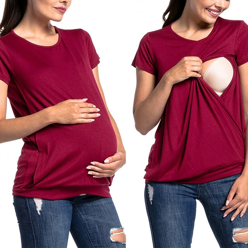 Maternity Tops Women's Comfy Short Sleeve Nursing Tunic for Breastfeeding T-Shirt Pregnant Pregnancy Womens Clothing Mom #2022
Maternity Tops Women's Comfy Short Sleeve Nursing Tunic for Breastfeeding T-Shirt Pregnant Pregnancy Womens Clothing Mom #2022