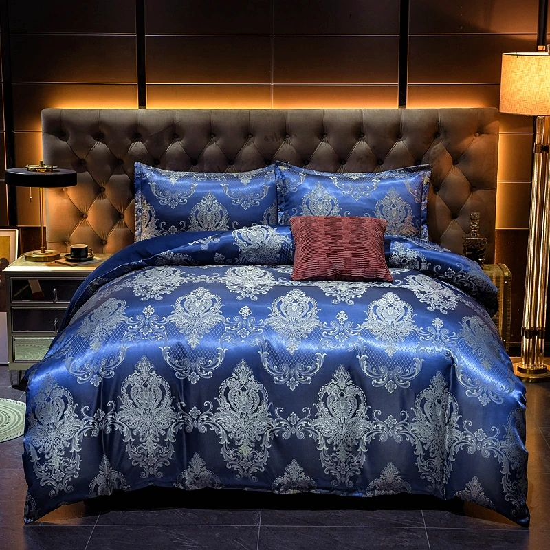 Jacquard duvet cover set soft satin silky bedding down cover pillowcase set with zipper seal, blue, medium size double bed
Jacquard duvet cover set soft satin silky bedding down cover pillowcase set with zipper seal, blue, medium size double bed