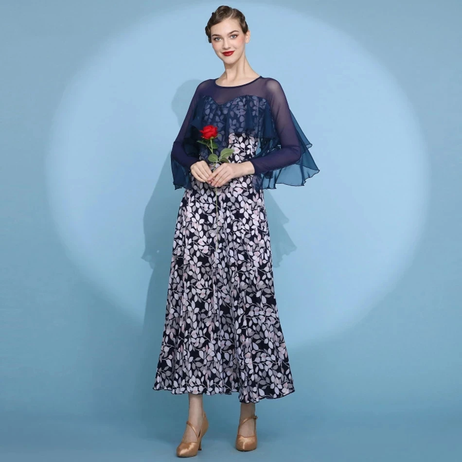 Modern Women's dress New GB Printed Elegant Long-Sleeved Mesh Dress Waltz Practice Big Dress Dance Dress
Modern Women's dress New GB Printed Elegant Long-Sleeved Mesh Dress Waltz Practice Big Dress Dance Dress