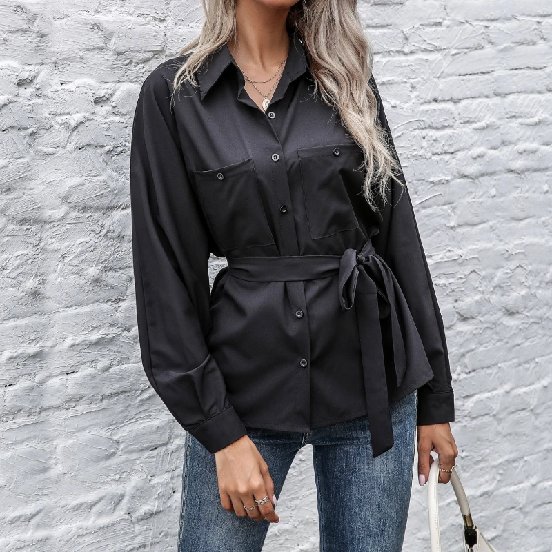Women Shirts Elegant Office Lady Solid Color Long Sleeve Shirt With Belted Fashion Pocket Blouses Casual Tops Female Work Blouse
Women Shirts Elegant Office Lady Solid Color Long Sleeve Shirt With Belted Fashion Pocket Blouses Casual Tops Female Work Blouse
