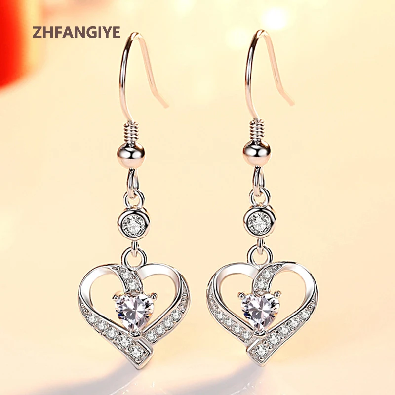 ZHFANGIYE Fashion Earrings Silver 925 Jewelry with Zircon Gemstone Heart Shape Drop Earrings for Women Wedding Party Bridal Gift
ZHFANGIYE Fashion Earrings Silver 925 Jewelry with Zircon Gemstone Heart Shape Drop Earrings for Women Wedding Party Bridal Gift