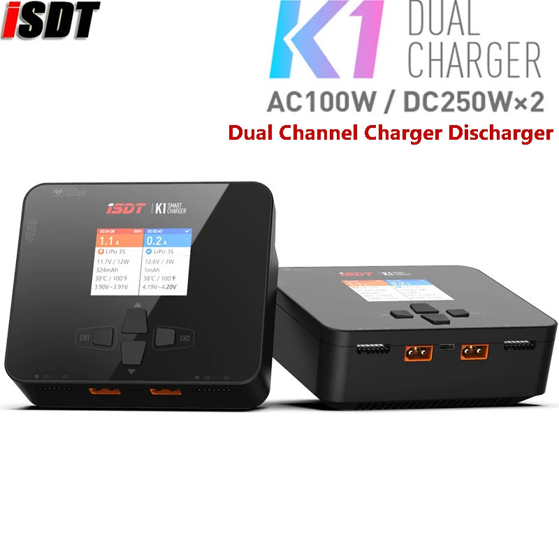 ISDT K1 AC 100W DC 2X250W Dual Channel Balance Lipo Charger Discharger for Lipo LiHv NiMh LiFe LiHvBattery
ISDT K1 AC 100W DC 2X250W Dual Channel Balance Lipo Charger Discharger for Lipo LiHv NiMh LiFe LiHvBattery