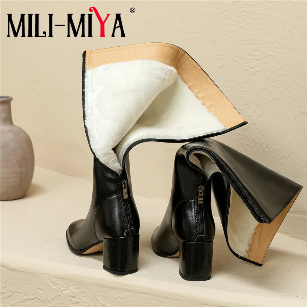 MILI-MIYA New Arrival Women Genuine Leather Knee High Boots Square Heels Zippers Concise Design Warm Plush Winter Shoes Handmade
MILI-MIYA New Arrival Women Genuine Leather Knee High Boots Square Heels Zippers Concise Design Warm Plush Winter Shoes Handmade