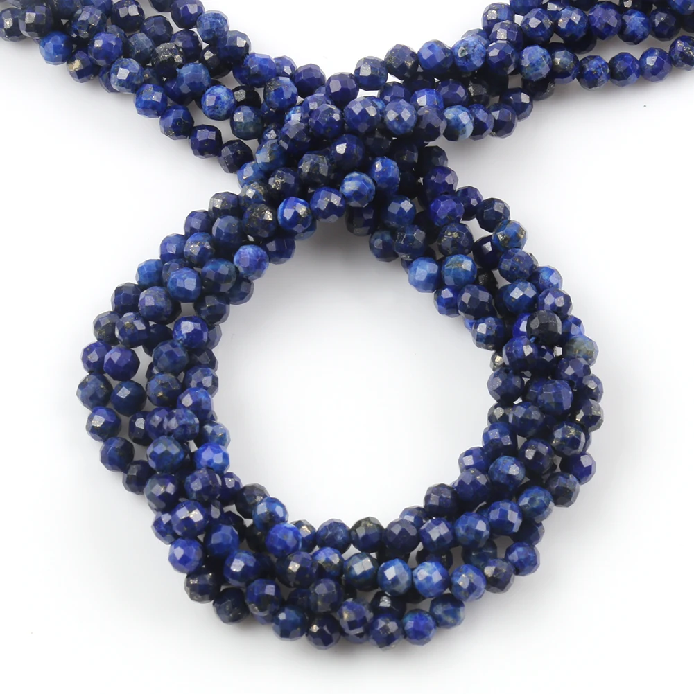 Natuurlijke Lapis Lazuli Kraal Facet Blauwe Steen Ronde Losse DIY Kralen voor Sieraden Maken Handgemaakte Armband 15 inch 2/3/4mm